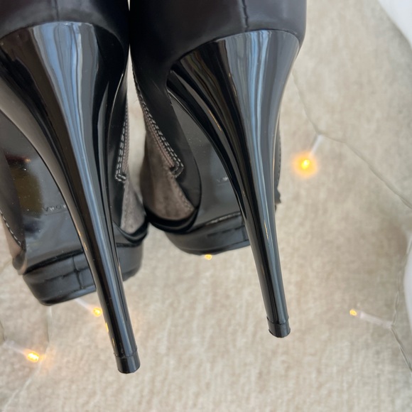 Italian Designer Suede Brown Green Khaki Knee High Fur Boots Platform High Heels - Picture 5 of 14